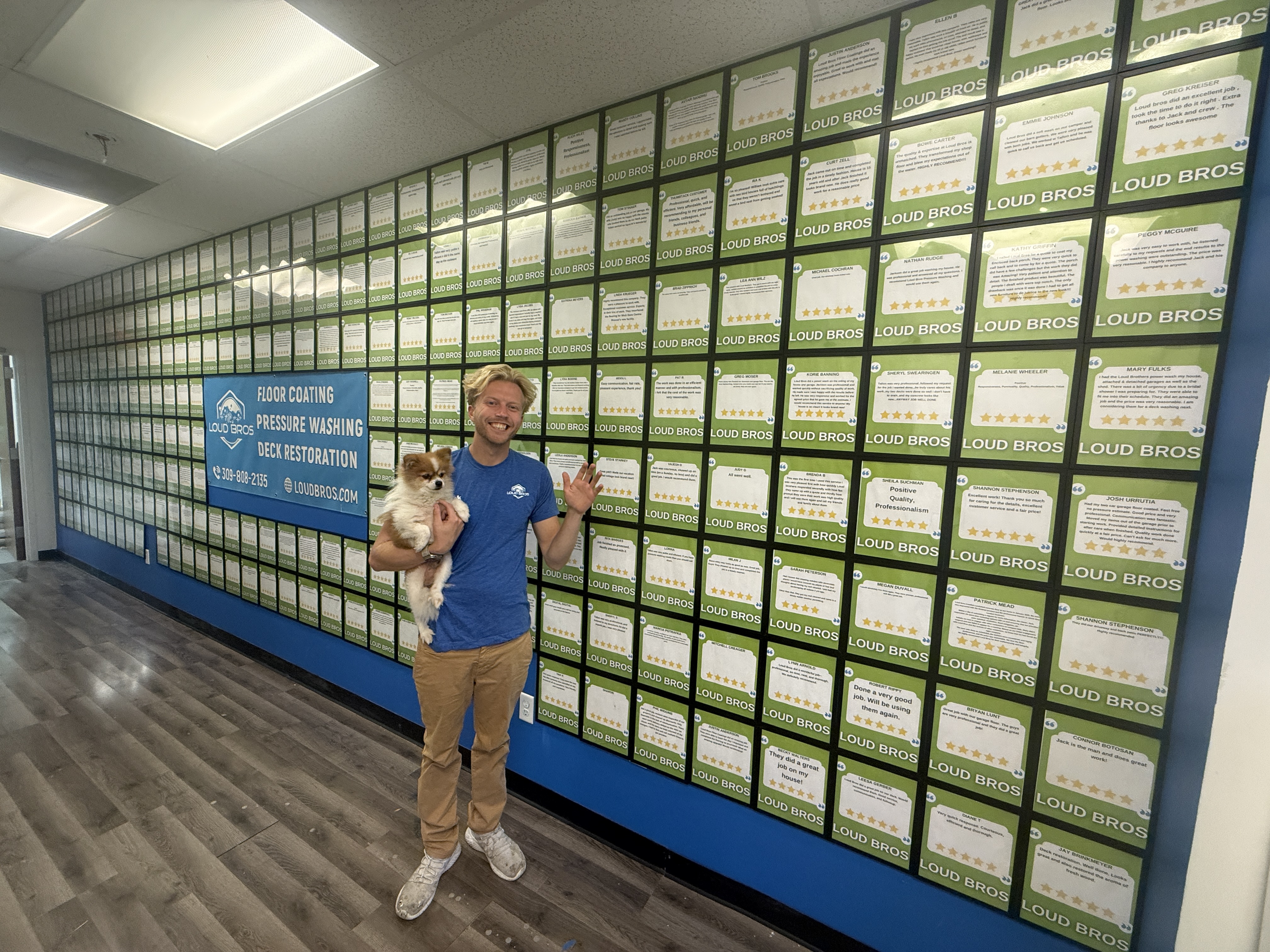 Jackson Stephenson - Founder of CoatingOS, standing in front of a wall of 5-star customer reviews