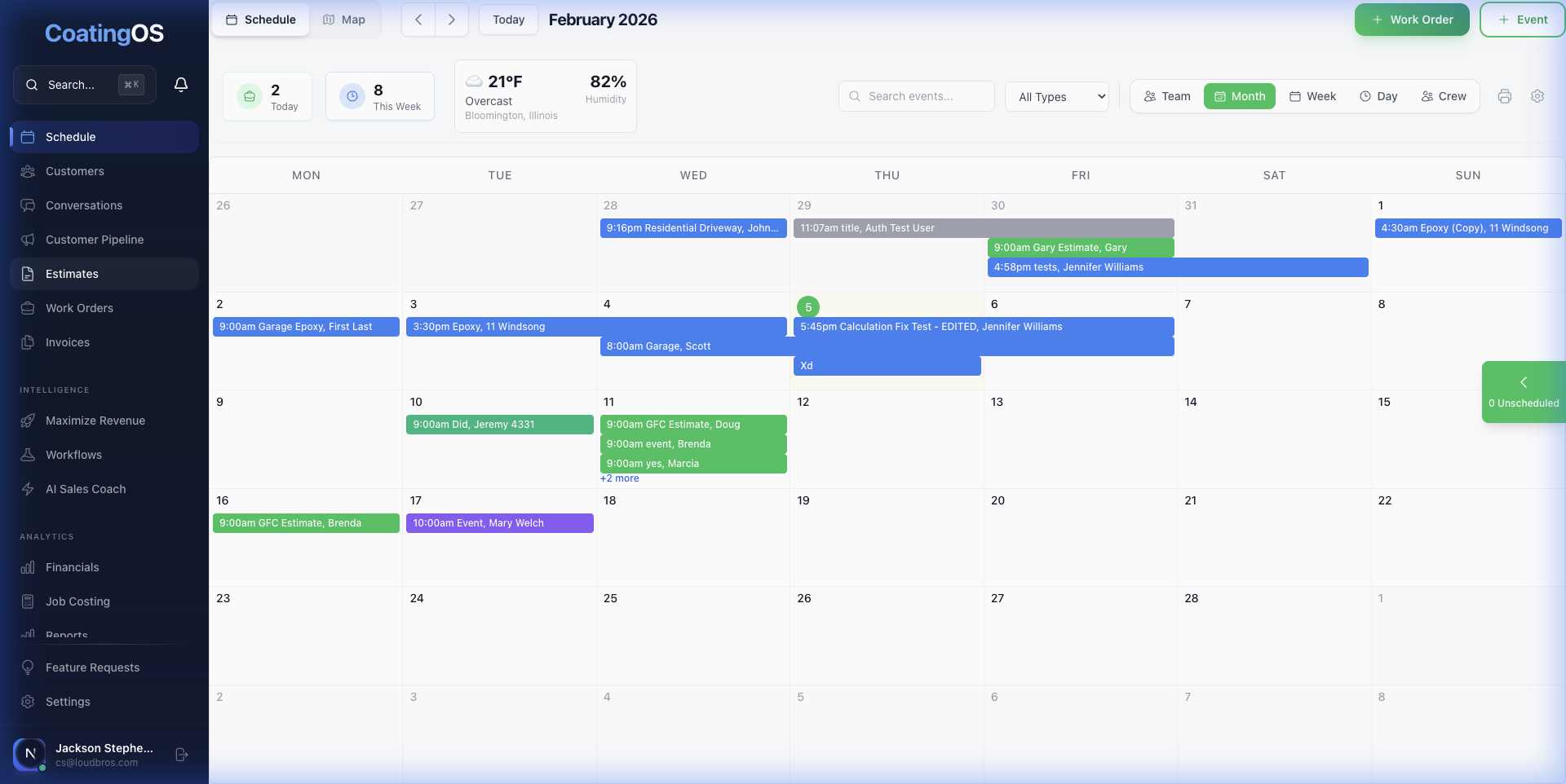 CoatingOS Calendar View