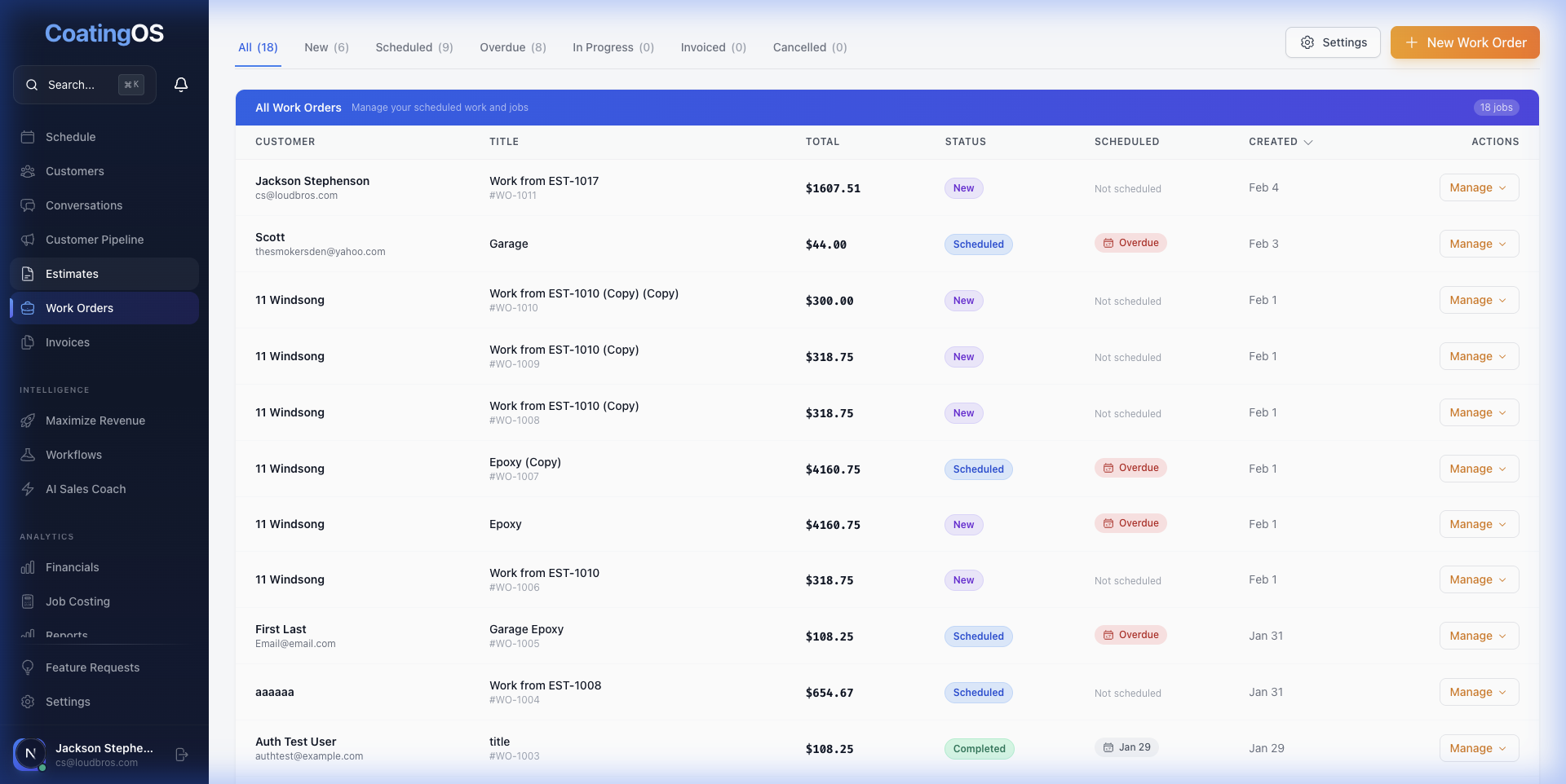 CoatingOS Work Orders